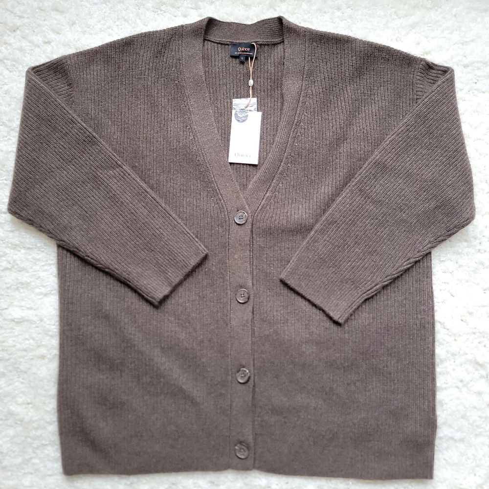 NWT Quince Oversized Cocoon Boyfriend Cashmere Cardigan, Brown L
